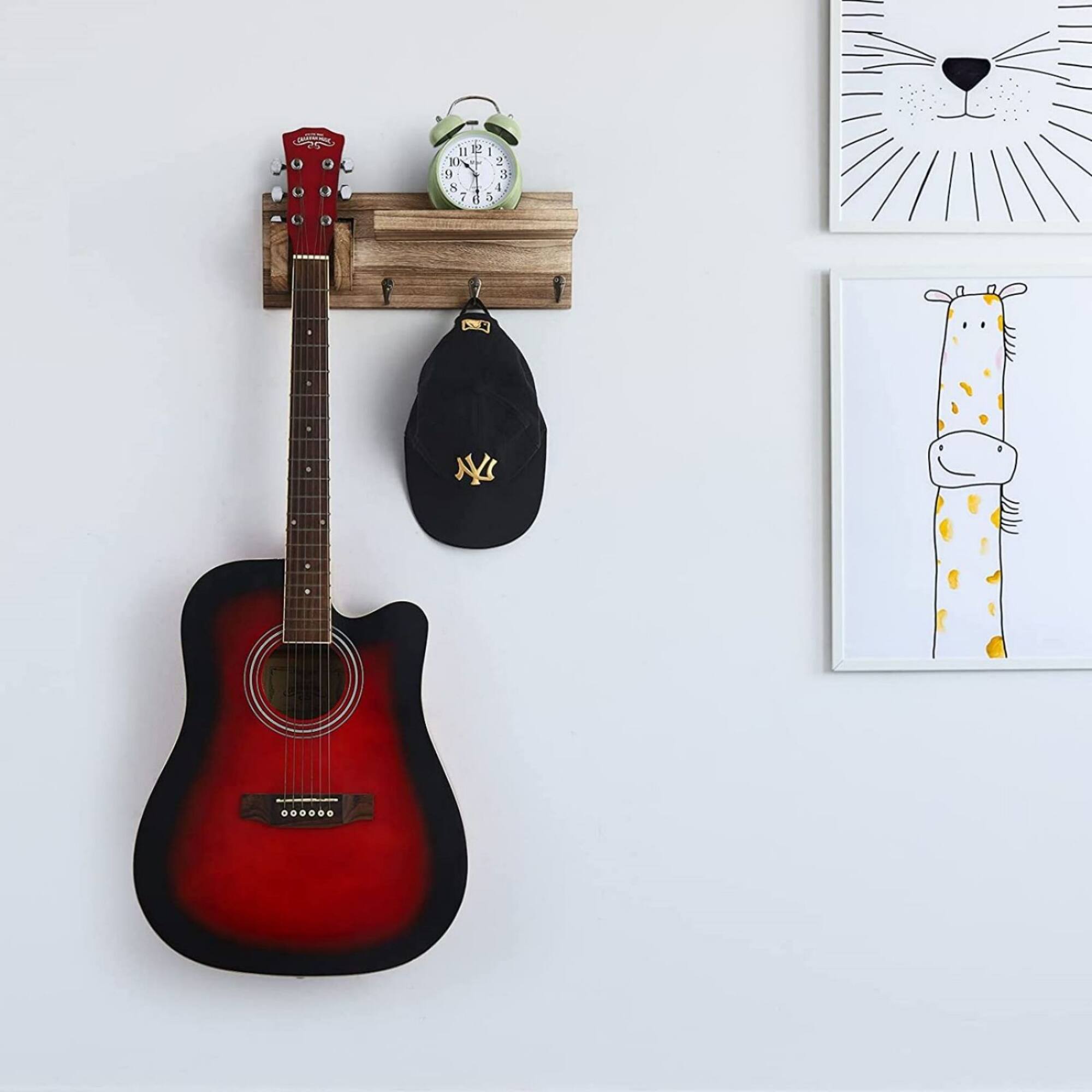 NEX™ Wood Guitar Wall Hanger with Shelf & 3 Hooks